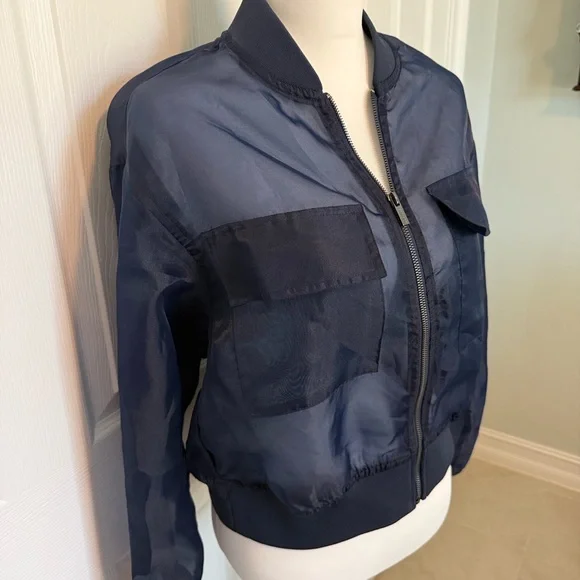Sanctuary Evereve Skyline organza Navy Sheer Bomber Jacket - Picture 7 of 10